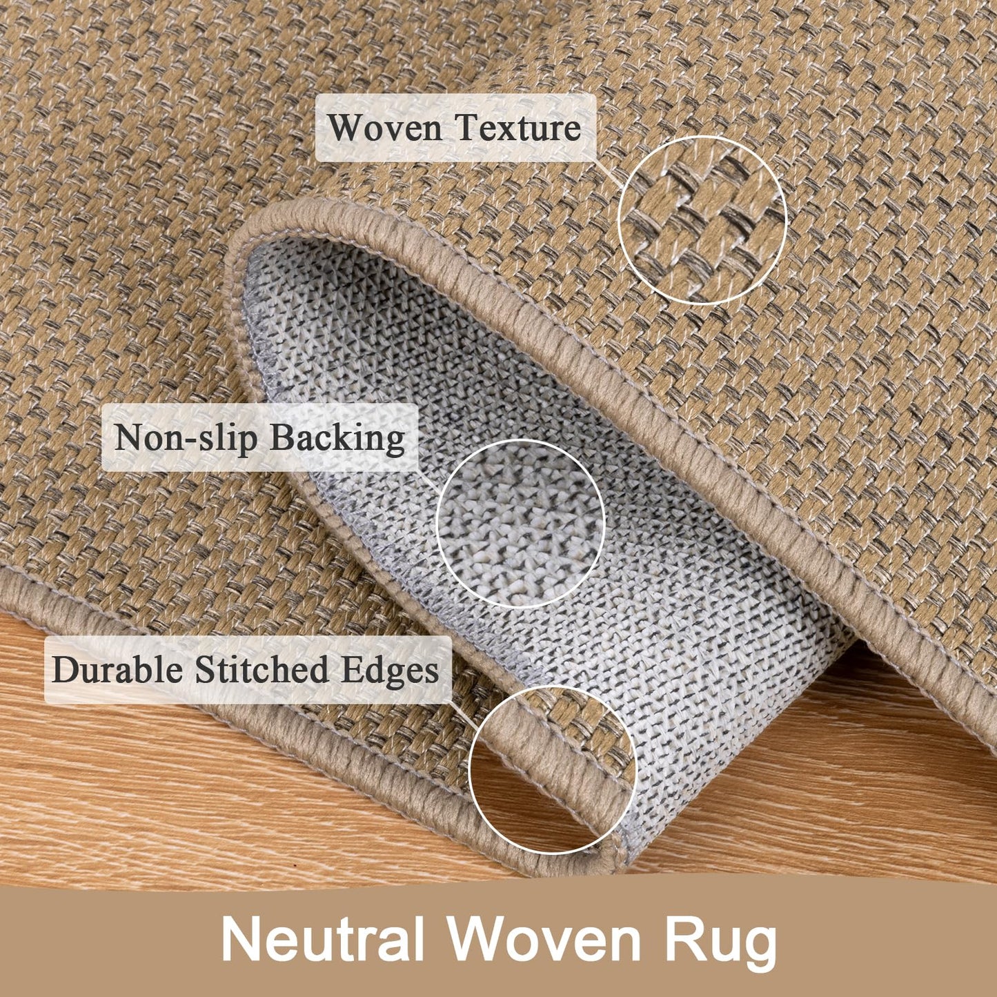 SHACOS 3x5 ft Faux Jute Woven Washable Rug