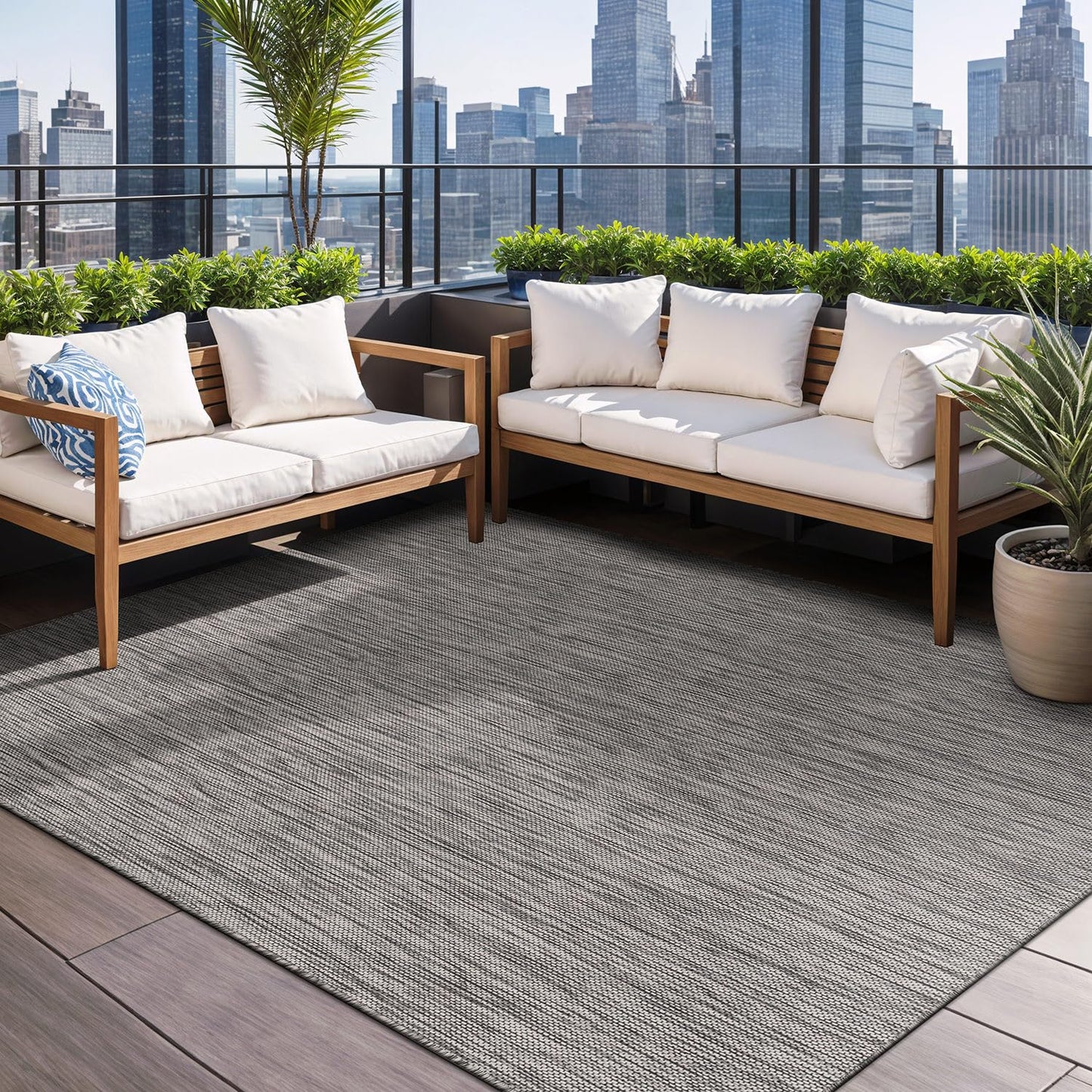 Beverly Rug Indoor Outdoor Rug 9x12, Washable Outside Carpet for Patio, Deck, Porch, Solid Modern Area Rug, Water Resistant, Silver Gray