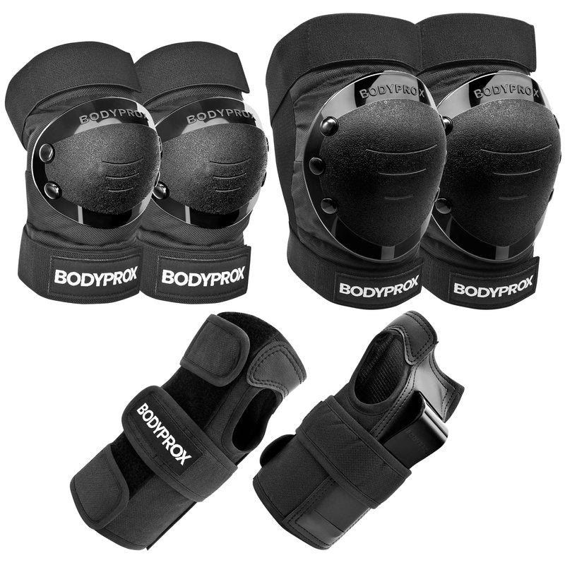 BODYPROX Knee Pads Elbow Pads Wrist Guards Set for Skateboarding, Roller Derby, BMX Ride, and Inline Skating (Youth One Size)