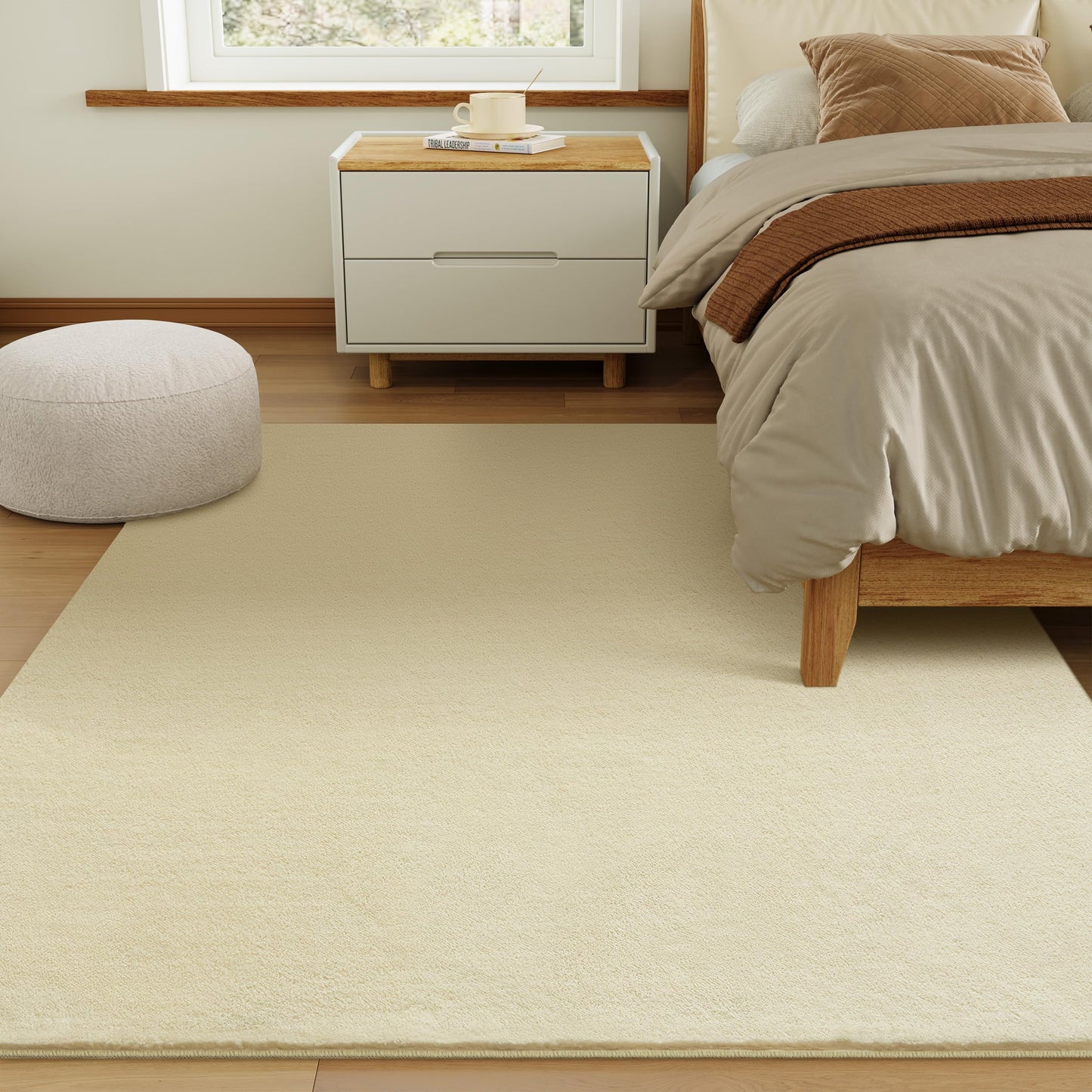 CASTLYE Solid Washable Area Rug - 8x10 Medium Pile Faux Cashmere Carpet for Living Room Bedroom, Cream