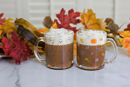 Pearhead Glass Harvest Mug, Halloween Home Décor, Coffee And Tea Glass Mug, Fall Drinkware Accessories, Seasonal Mug, 12 oz.