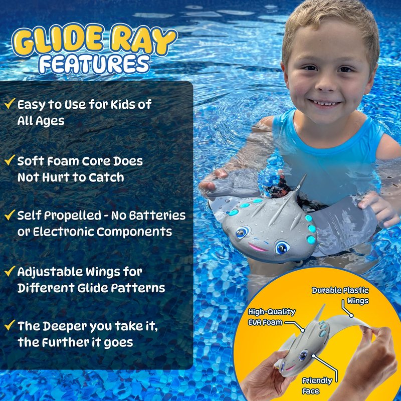 Swimming Pool Toys for Kids: Stingray Pool Torpedo Swim Toy - Self Propelled Water Toy Glides Underwater - Best Water Games & Outdoor Gifts for Boys & Girls - Diving Toys For Kids Ages 5 6 7 8 9 10 +