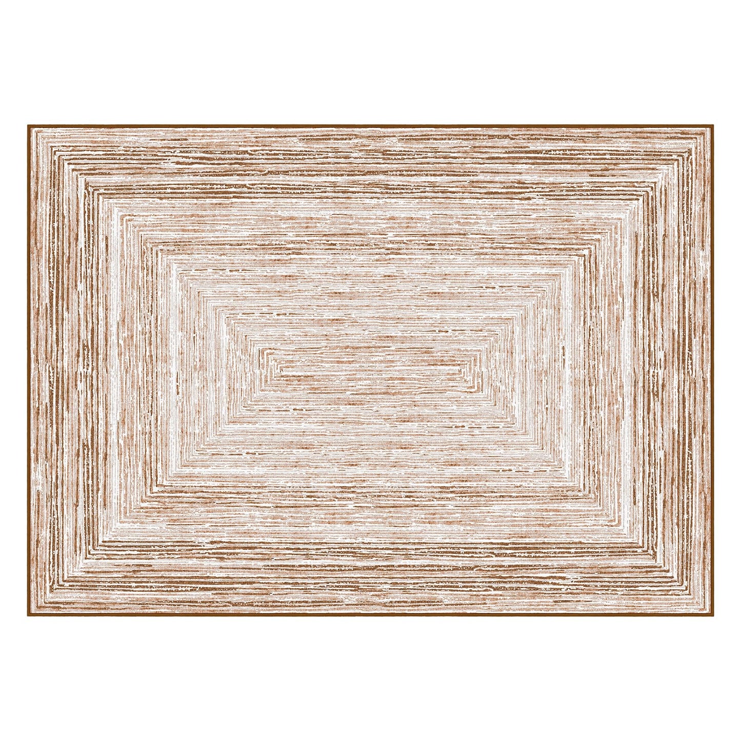 Phantoscope Washable Area Rug 5'x7' Non-Slip, Modern Neutral Boho Rugs for Living Room, Bedroom, Dining Room, Distressed Geometric Rectangle Pattern, Low-Pile Foldable Floor Carpet, Neutral Beige/Rust