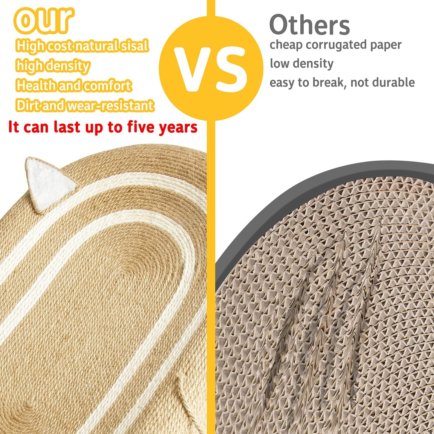 Fengsaobao Cat Scratcher Bed 3 in 1 Sisal Cat Scratching Pads Beds Cat Scratchers for Indoor Cats with Anti-Slip(24x15x3.5 in)