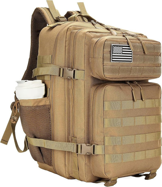 Tactical Assault Backpack - 45L Waterproof Rucksack with Molle | Khaki