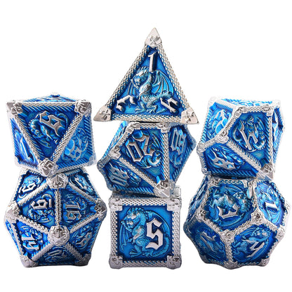 AUSTOR 7-Die Metal DND Dice Set Dungeons and Dragons Polyhedral Roll Playing Dice with Box D20 D12 D10 D% D8 D6 D4 for Pathfinder MTG RPG Board Games