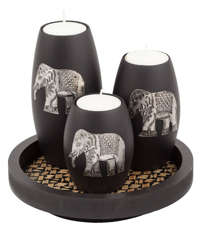 IYARA CRAFT Elephant Tealight Candle Holder Set – 3 Handmade Wood Holders with Tray – Elegant Home Decor & Thoughtful Gift for Mother’s Day, Birthday, Housewarming