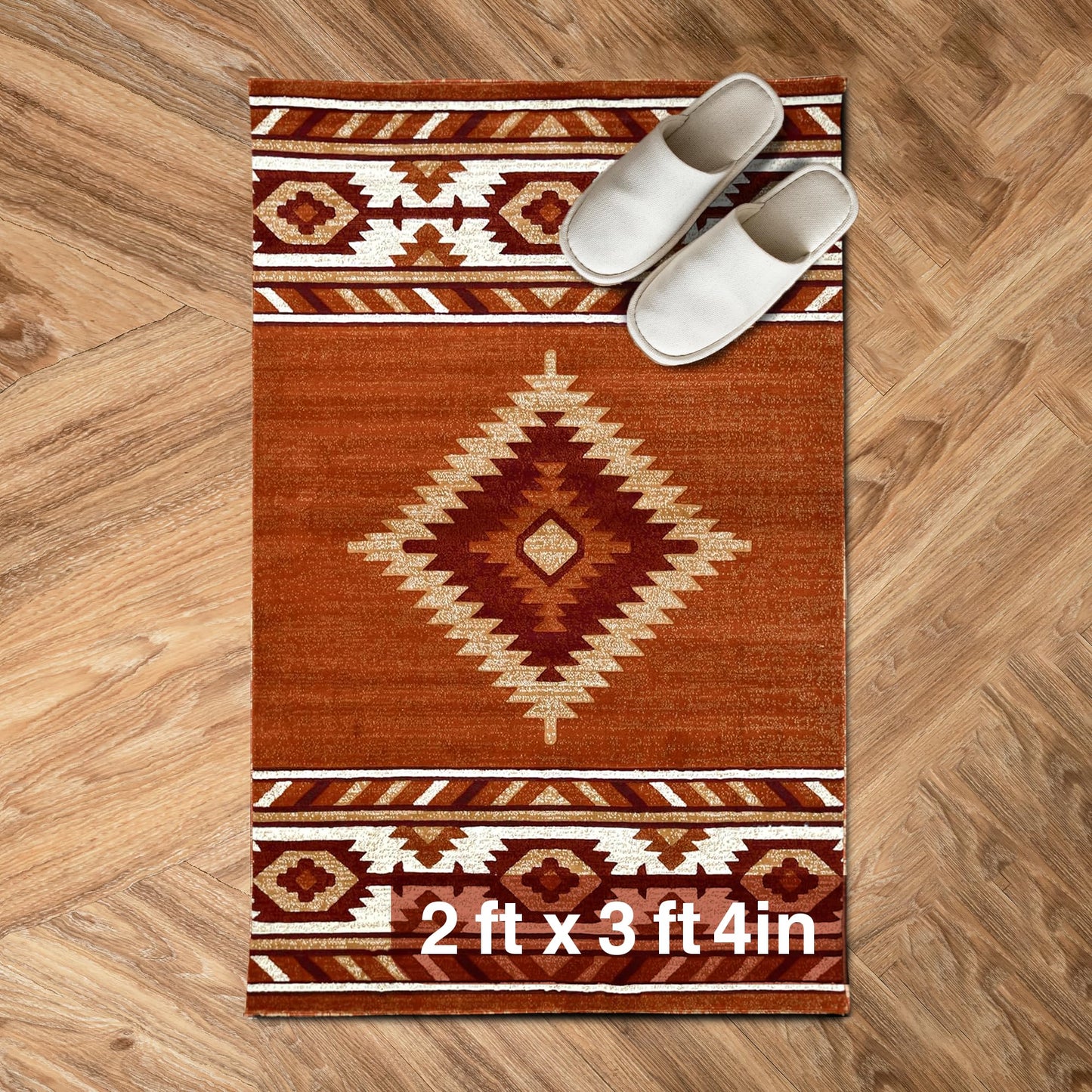 YHSF Southwestern Area Rug - Anti Static, Washable, Soft Native American Tribal Floor Rugs for Living Room, Bedroom, Hallways, and More - Easy-to-Clean Home Decors - Rust, 2 Feet x 3 Feet