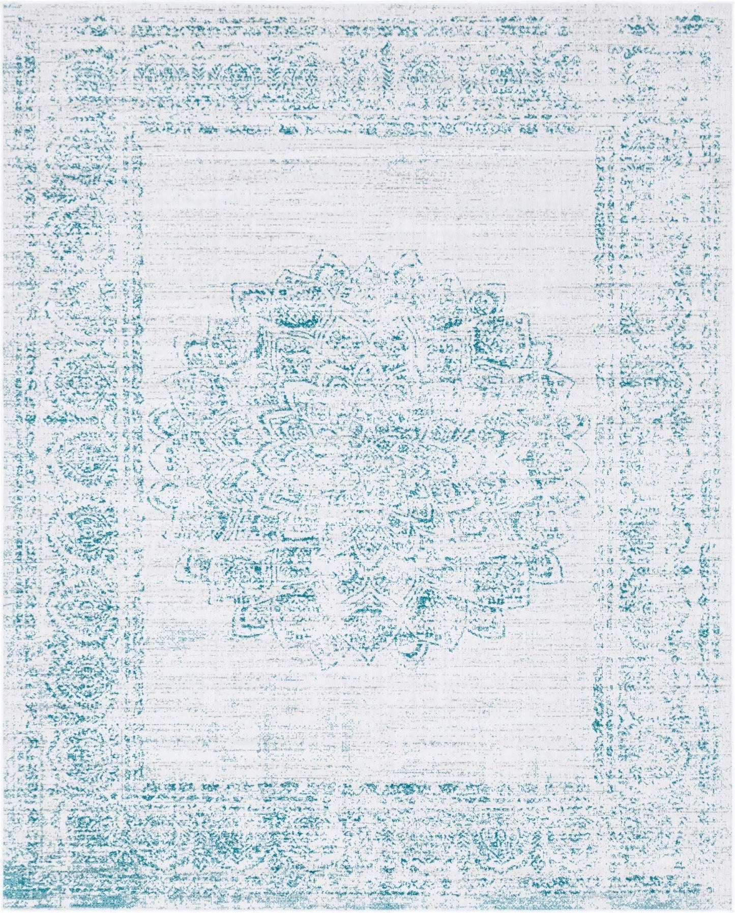 Unique Loom Aarhus Collection Vintage Border Area Rug (8' 0 x 10' 0 Rectangular, Cream/Teal)