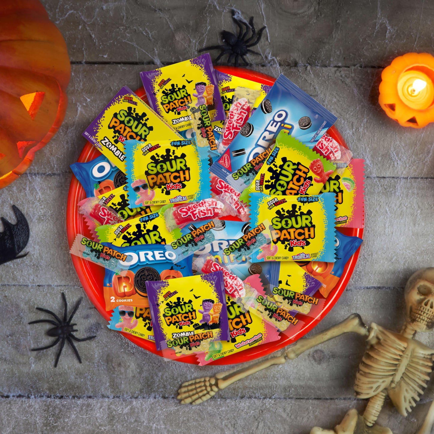 SOUR PATCH KIDS Original, Tropical, Big Kids & SWEDISH FISH Halloween Candy Variety Pack, Bulk Candy, 160 Trick or Treat Bags