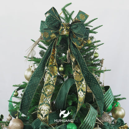 HUIHUANG Christmas Ribbon Wired Green Velvet Christmas Tree Ribbon Green and Gold Wired Ribbons for X-mas Tree, Wreath, Garland, Bows, Home Decor (2-1/2" X 6 Rolls, 36 Yds Total)