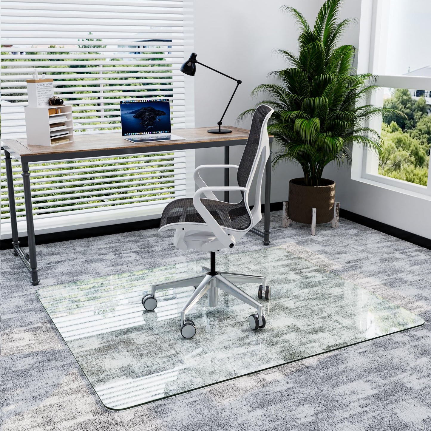 Furnbar 46" x 55" Office Chair Mat for Carpet, Tempered Glass Chair Mat with Rounded Corners and Polished Edges, Desk Floor Mat for Carpet, Hardwood Floor, Office