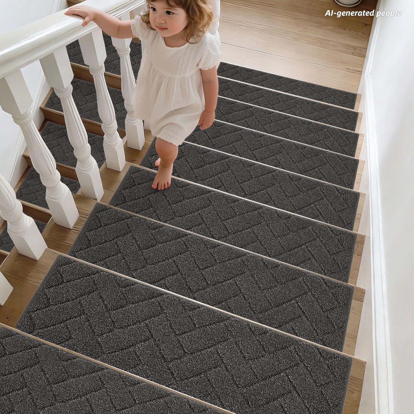 BEQHAUSE Edging Stair Treads for Wooden Steps 9" x 28", Non Slip Carpet Stair Treads Indoor Stair Runners, Soft Stair Rugs, Machine Washable, 100% Polyester, TPE Backing, 15pcs, Charcoal