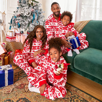 PopReal Christmas Pajamas for Family Onesies Plus Size and Dog, Matching PJs Hoodie Sleeper Snowflake Plush Cozy Warm