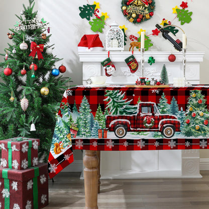 cusugbaso Christmas Tablecloth 60x120 Inches - Red Truck Party Decorations for Home - Christmas Table Cloth for Rectangle Table Xmas Holiday Buffalo Plaid Xmas Decor for Kitchen, Home