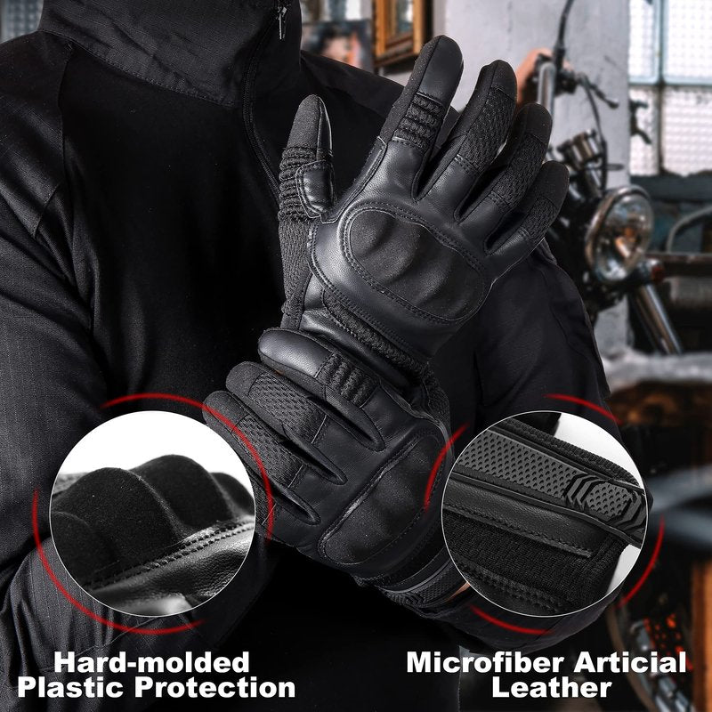 AXBXCX Touchscreen Full Finger Gloves for Men, Padded Outdoor Gloves Black Large