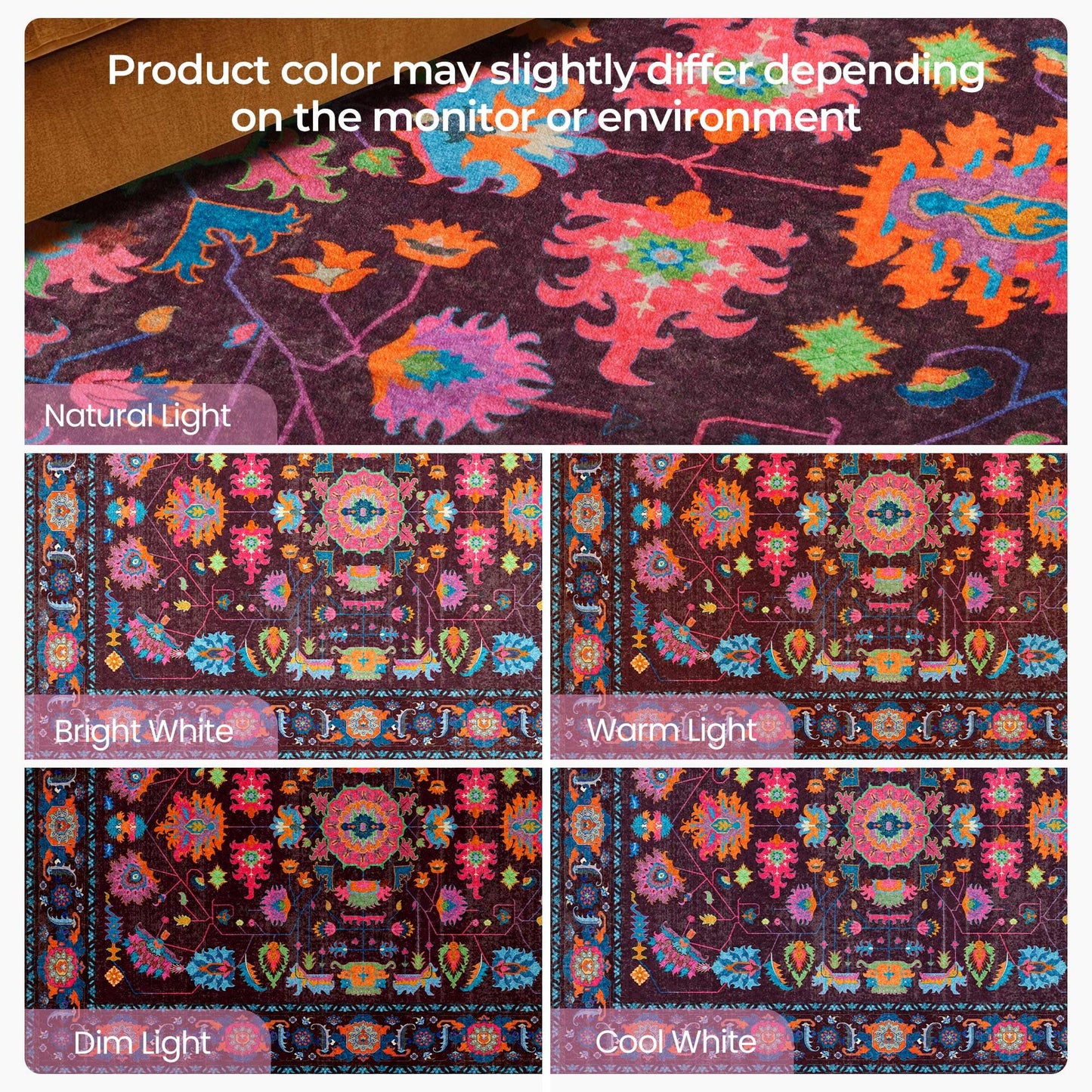Kokia 9x12 Area Rug, Burgundy/Fuchsia/Orange Soda, Rectangular, Low Pile, Machine Made, Floral, Non-Slip, Washable, Stain-Resistant, Indoor, Home/Area Rugs