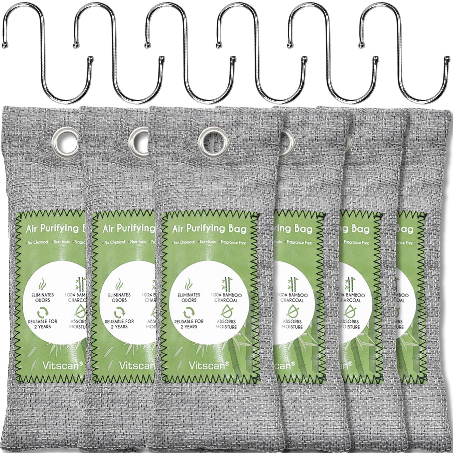 6 Pack Bamboo Charcoal Air Purifier Bags Odor Absorber Odor Absorber Natural Car Air Freshener Odor Eliminators for Home Pets