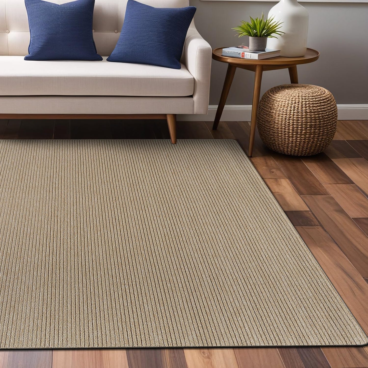 Luul Home Non Slip Beige Solid Rubber Back Thin Rug for Living Room 4x6 Area Rugs for Kitchen, Rugs for Bedroom, Stain Resistant Easy Cleaning Non Shedding Carpet Beige 4 x 6