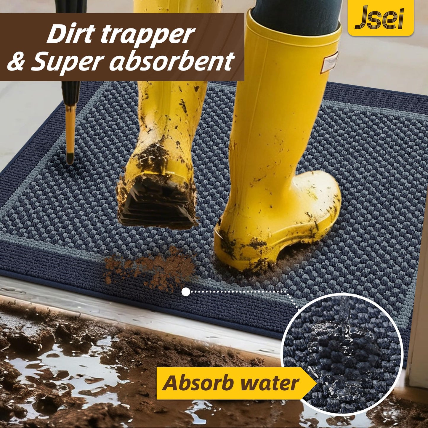 JSEI Dirt Trapper Door Mat 20"x32", Non-Slip Washable Doormats Entryway Rugs, Resist Dirt Absorbent Welcome Mat, Low Profile Floor Mats for Front Back Door and Entrance, Blue