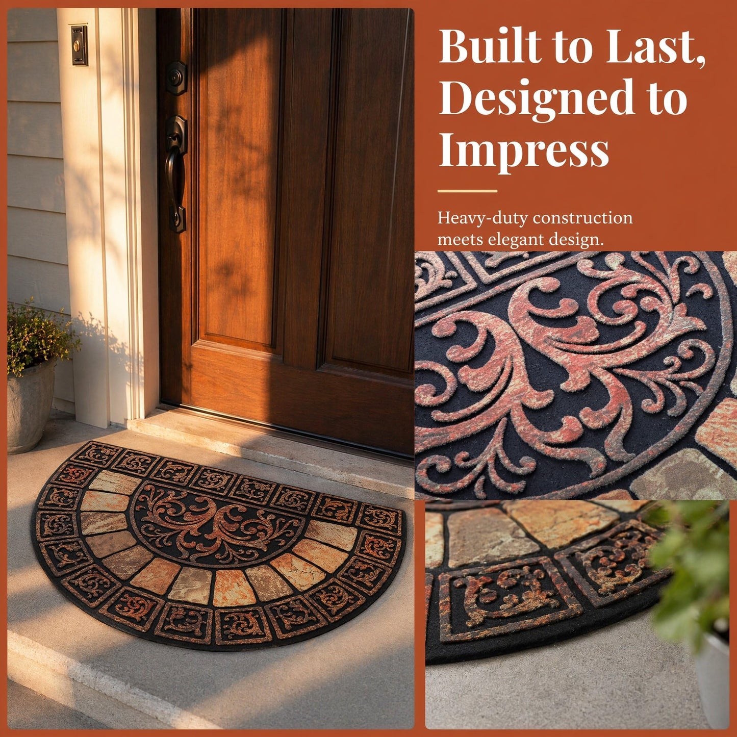 Cedilis Half Round Door Mat, 24 x 36 Inch Front Door Mat, Semi Circle Non-Slip Outdoor Door Mats, Half Circle Rug for Outside Entry, Heavy Duty Rubber Doormat, Low-Profile Welcome Entrance Way Rug