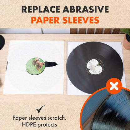 50x 12 Inch Anti Static Inner Vinyl Record Sleeves | Audiophile Poly Lined Plastic Protective Album LP Sleeve | Replaces Paper Sleeves & Fits Inside Cardboard Inners | Archival Quality Triple Ply