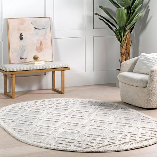 nuLOOM Oval 4x6 Ansley Moroccan Tassel Area Rug, Light Grey, High-Low Textured Bohemian Design, Plush High Pile, Stain Resistant, For Bedroom, Living Room, Hallway, Entryway
