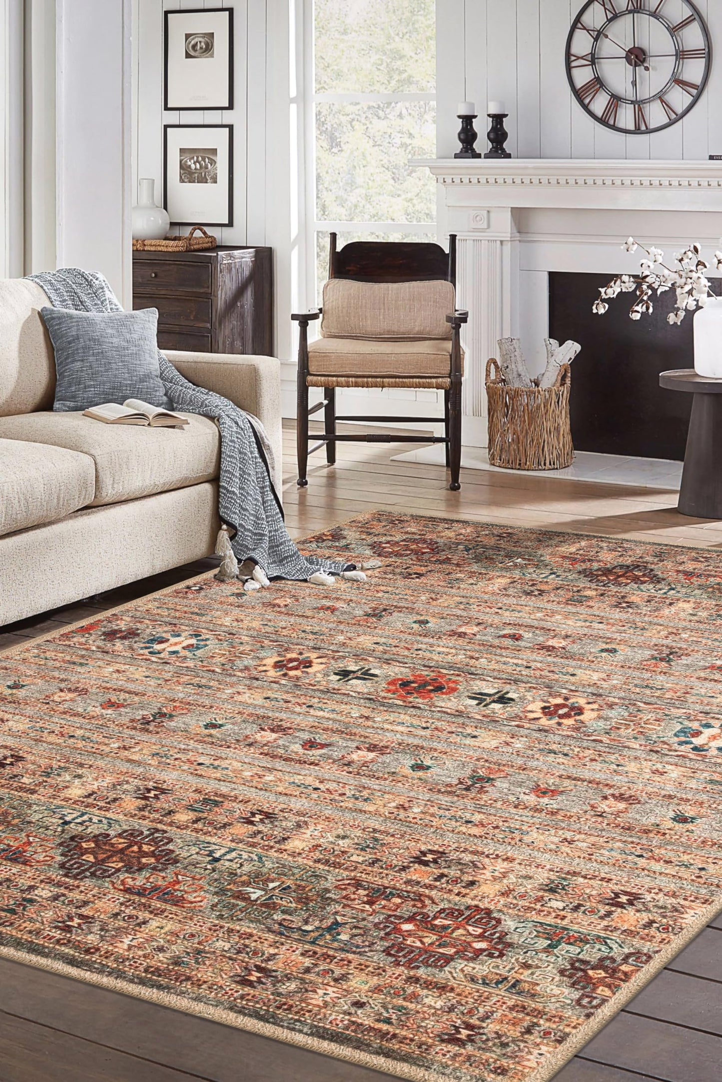 Keen Home Design 5x7 Rug - Machine Washable Area Rug with Non-Slip Backing, Ideal for Living Room, Dining Room, Bedroom - Vintage, Easy Clean, Durable, Low Pile Rug - (5' x 7')
