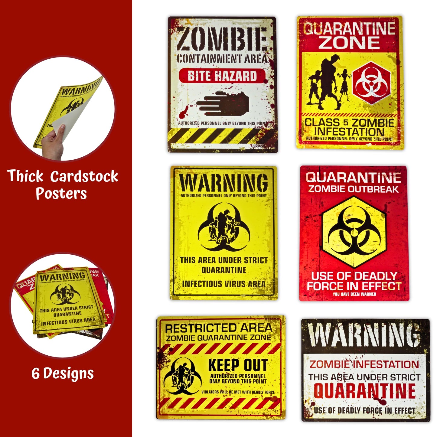 4E's Novelty 6 Warning Signs 11x14" with Caution Tape Roll 20 Feet - Halloween Zombie Party Decorations Halloween Indoor Outdoor Yard Signs Beware Danger Door Posters Haunted House Decor