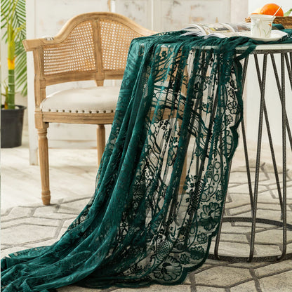 Green Lace Tablecloth Embroidered Elegant Floral Patterns Table Cloth Round Overlay Table Cover for Wedding Party Holiday Long Dinner Home Decor(Round-60, Green)