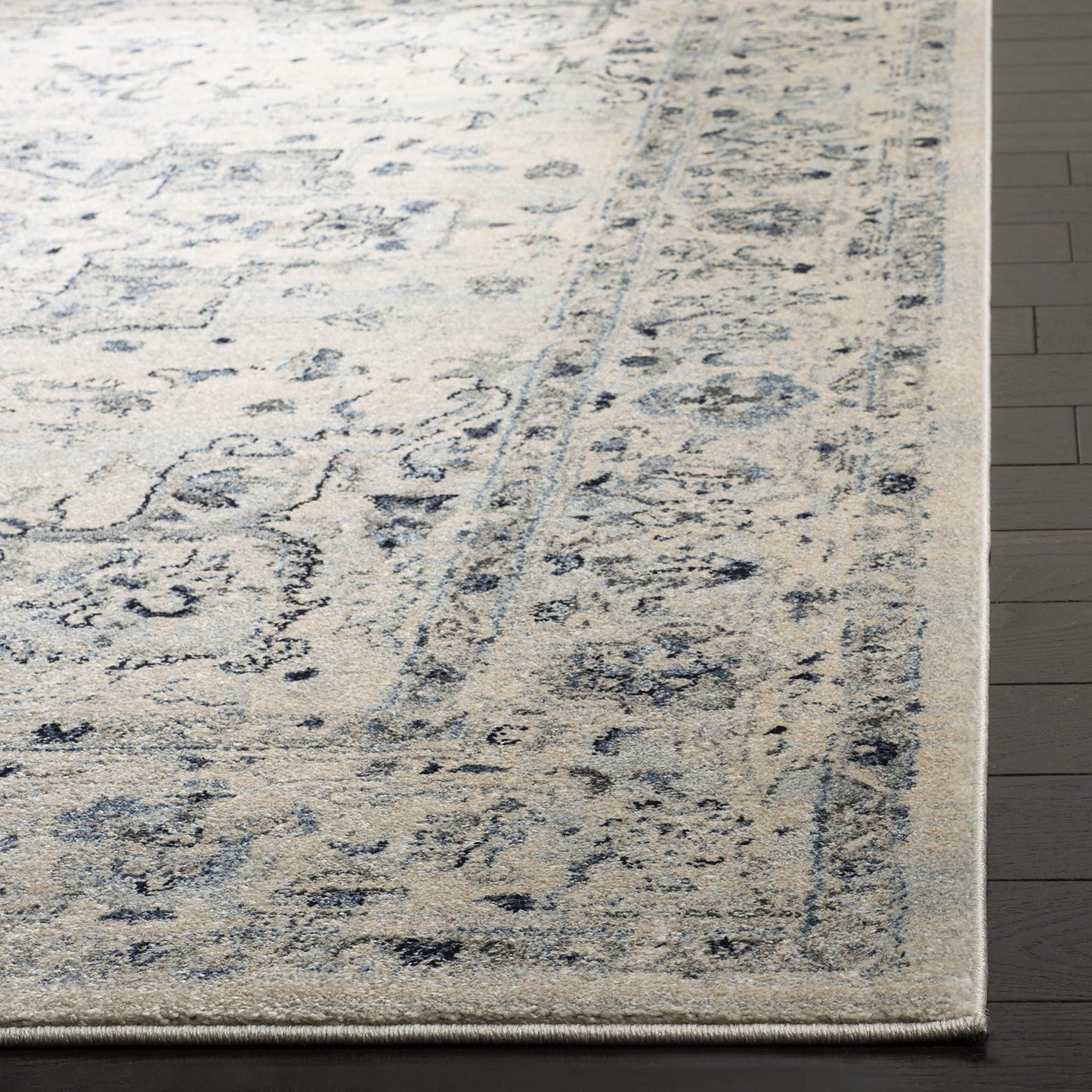 SAFAVIEH Charleston Collection Area Rug - 9' x 12', Ivory & Light Blue, Oriental Distressed Design, Non-Shedding & Easy Care, Ideal for High Traffic Areas in Living Room, Bedroom (CHL411M)