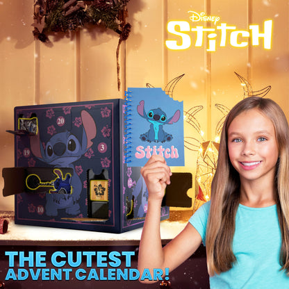 Disney Stitch Advent Calendar 2025 Stationery and Accessories Christmas Countdown Calendar with Necklace Keyring Pen Snap Bracelets Stamps (Purple Stitch Cube)