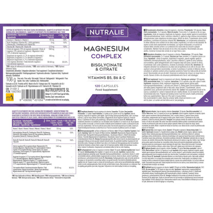 Magnesium Glycinate Complex - 2145mg Bisglycinate + Citrate Magnesium Supplements - Vitamins C B5 B6 - High Strength - 120 Capsules Nutralie