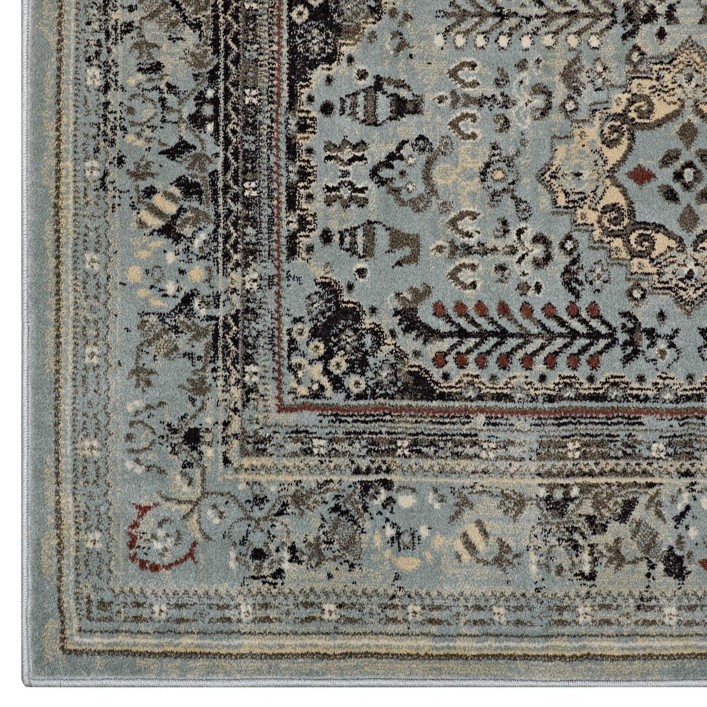 Modway Enye Distressed Vintage Floral Lattice 8x10 Area Rug in Brown and Silver Blue
