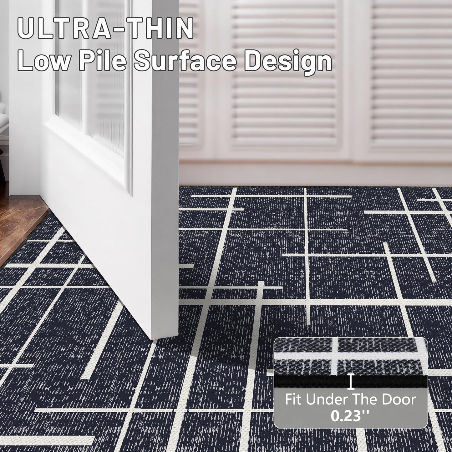 TTelephant Modern Stripe Hallway Runner Rug Non Slip, Washable 2x10 Runner Rug, Woven Thin Low Pile Carpet Runners for Hallway 10ft Entryway, Kitchen, Walkway -Midnight Black