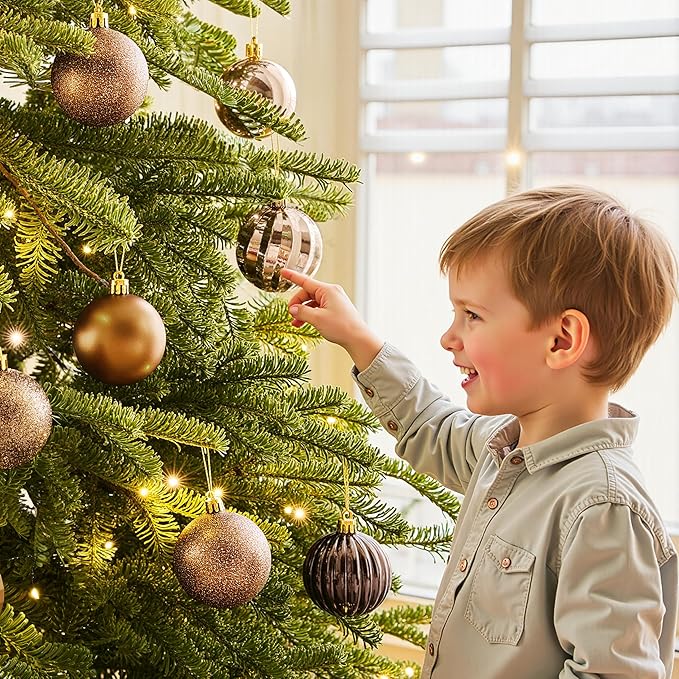 JOIEDOMI 24 Pcs Brown Christmas Balls Ornaments Set, 2.36" Christmas Tree Ornaments Shatterproof, Xmas Balls Hanging Decorations for Tree Wreath Garland Holiday Wedding Indoor Party Decor