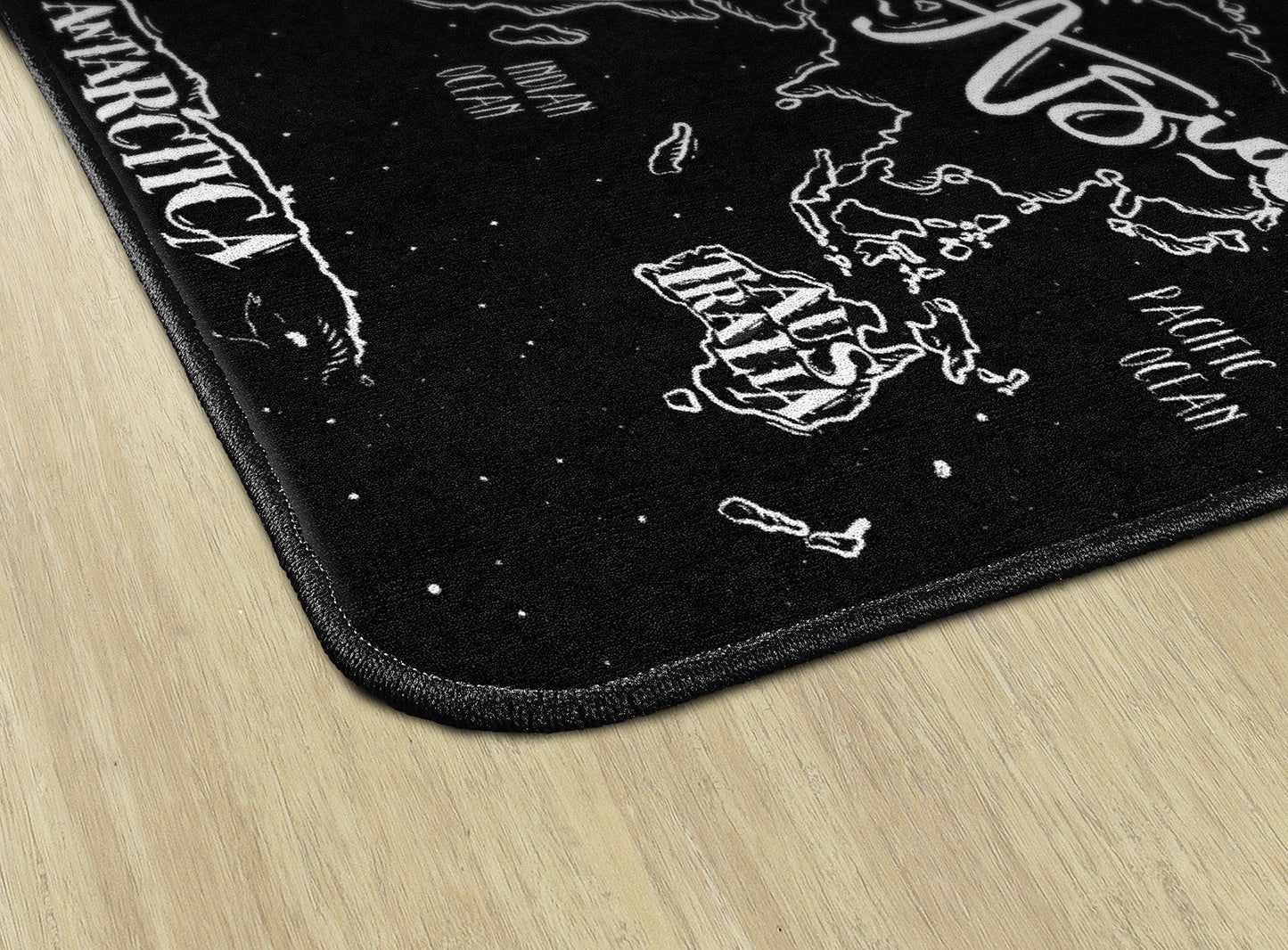 Flagship Carpets Modern World Map Area Rug for Classroom, Office, Home and School Playroom Mat, Kids Bedroom Carpet, 4' x 6', Black