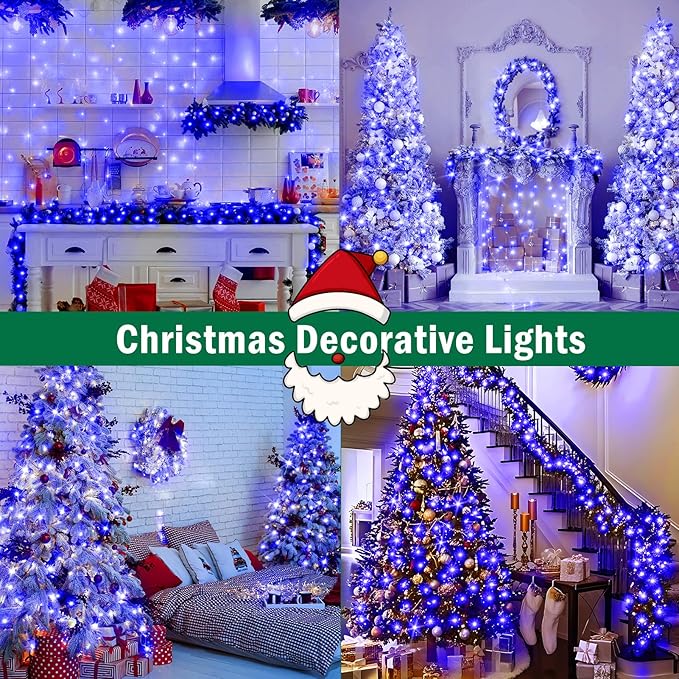 SAUIRS 197FT 500 LED Christmas Lights Outdoor String Lights with 8 Modes Timer Waterproof Fairy Light Plug in for Outside Indoor Party Xmas Palm Tree Yard Wedding Decorations(Blue)