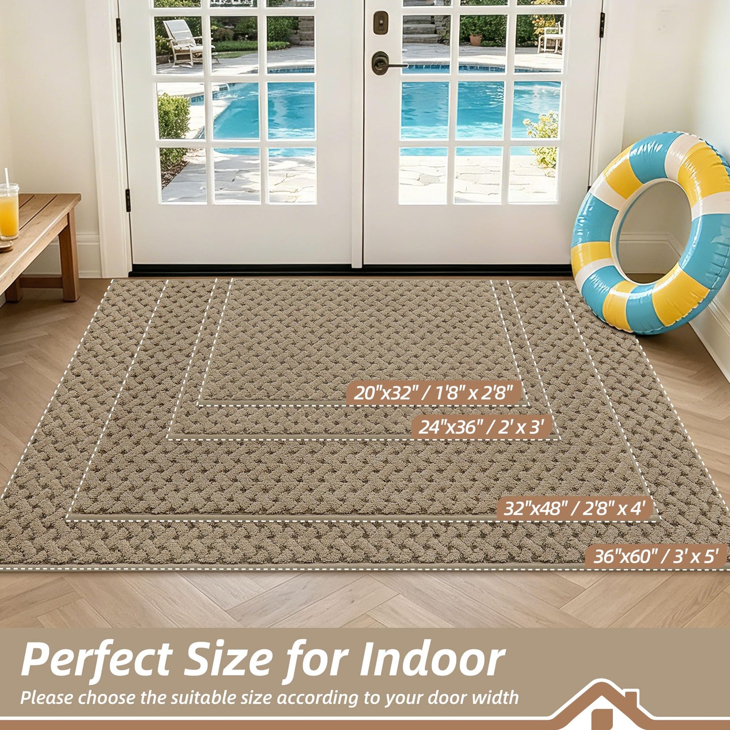 BEQHAUSE Dirt Trapper Door Mat Non-Slip Entryway Rugs Stain Resistant Absorbent Dog Doormats Woven-Look Washable Welcome Floor Doormat for Front Back Door, Dirty Wet Shoes & Paws, 36" x 60", Beige