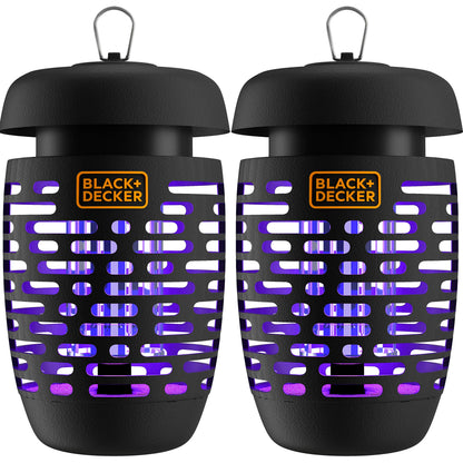 BLACK+DECKER Bug Zapper Electric Lantern with Insect Tray, Cleaning Brush, Light Bulb & Waterproof Design for Indoor & Outdoor Flies, Gnats & Mosquitoes Up to 625 Square Feet- 2 Pack