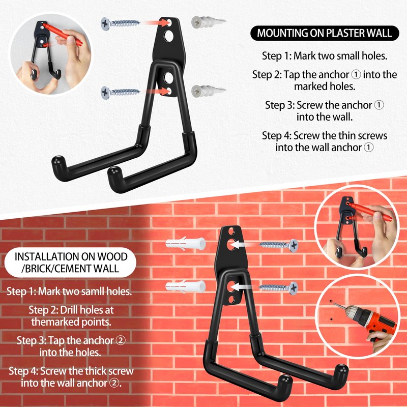 Kodreat 18 Pack Garage Hooks Heavy Duty - Anti-Slip Coating， Garage Storage Hooks for Hanging Bike，Ladder，Garden Tools，Hose