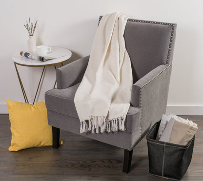 DII Modern Cotton Geometric Blanket Throw with Fringe for Chair, Couch, Picnic, Camping, Beach, & Keep Cozy with Everyday Use, 50x60, Off-White