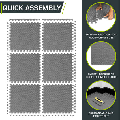 ProsourceFit Puzzle Exercise Mat ½ in, EVA Interlocking Foam Floor Tiles for Home Gym, Mat for Home Workout Equipment, Floor Padding for Kids, Black, 24 in x 24 in x ½ in, 24 Sq Ft - 6 Tiles