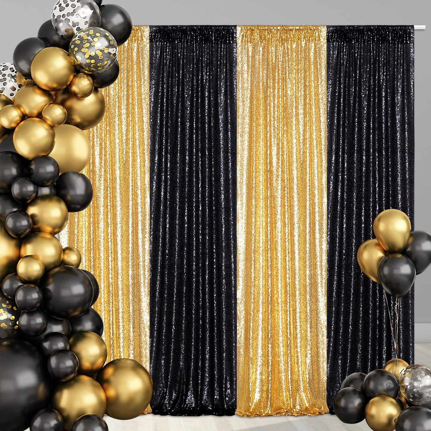 Poise3EHome Black Sequin Backdrop Curtains, 2 Panels 2FTx8FT Glitter Photo Booth Backdrop for Halloween Birthday Bachelorette Wednesday Twilight Party Decorations