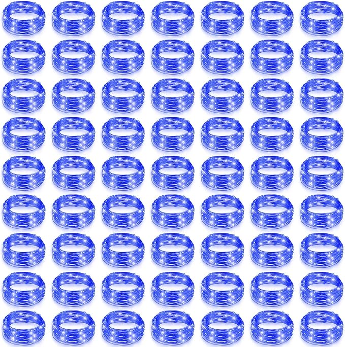 Hortsun 100 Packs Fairy Lights Battery Operated 3 Speed Modes, 7 Ft/ 2 M 20 LED Battery String Mini Waterproof Wire Twinkle Lights Bulk for Wedding Party Birthday Vases (Blue Light)