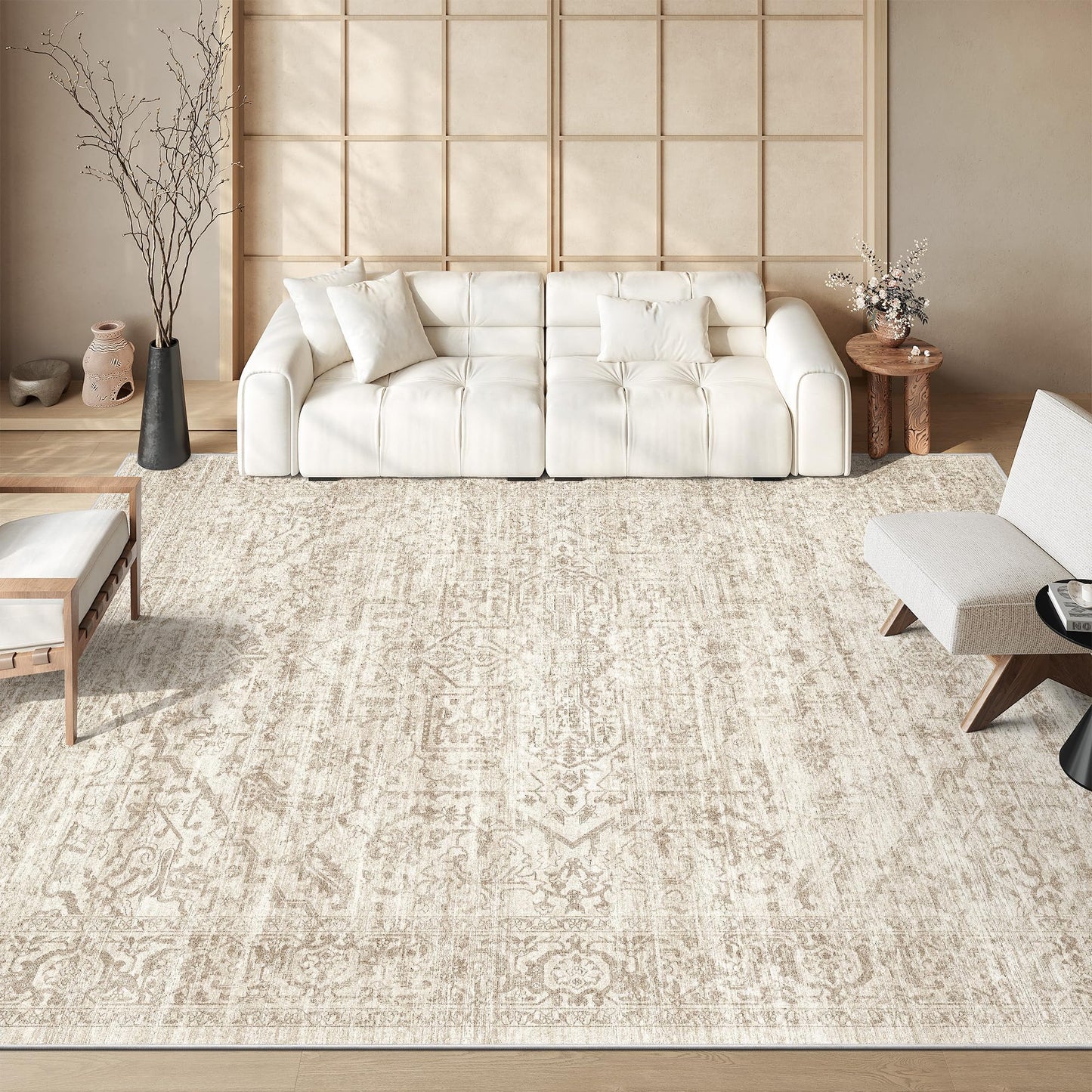 Rugland 8x10 Area Rugs - Stain Resistant Washable Rugs 8x10, Anti Slip Large Rugs for Living Room, Vintage Tribal Bedroom Area Rugs(8'x10', Distressed Beige)