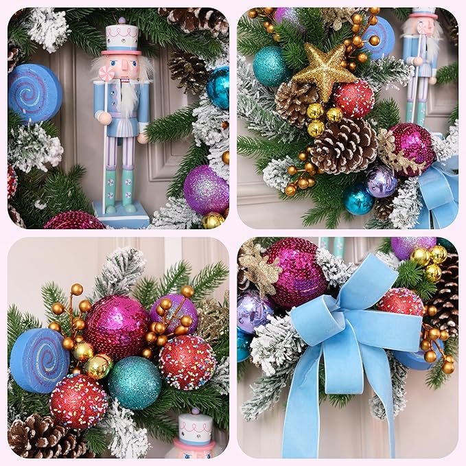 Pre-lit Christmas Wreath 28 Inch, Christmas Nutcracker Wreath Decoration for Home Front Door Porch Wall Winter Xmas Holiday Decor