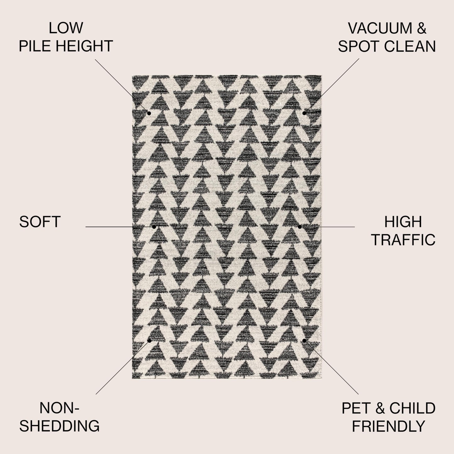 JONATHAN Y Aisha Moroccan Triangle Geometric Cream/Black 3x3 Square Indoor Area Rug, Contemporary, Modern, Easy-Cleaning for Living Room, Bedroom, Kitchen, Pet Friendly, Non-Shedding (MOH206A-3SQ)