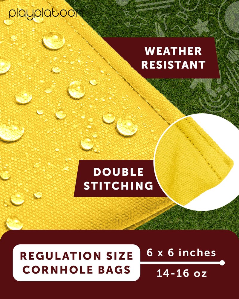 Play Platoon Weather Resistant Cornhole Bags - Set of 8 Regulation Corn Hole Bean Bags - Yellow & Teal - Durable Duck Cloth Corn Hole Bag for Tossing Game, Includes Tote Bag