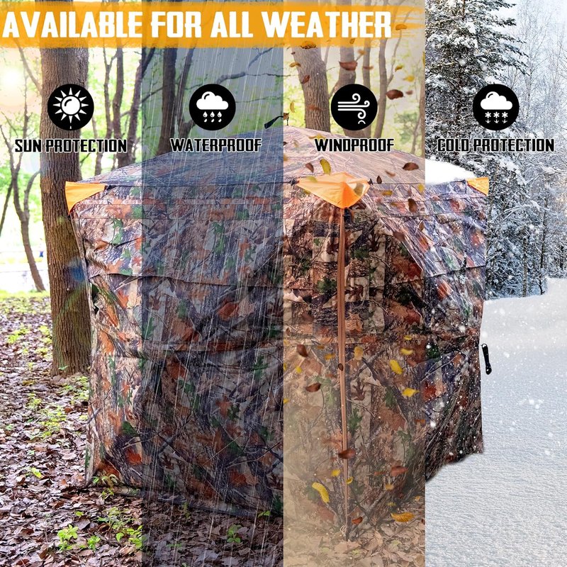 Hunting Blind - 360° See-Through Ground Blind with Chair & Floor Mat | 2-3 Person Camouflage, 58" W x 58" L x 66" H
